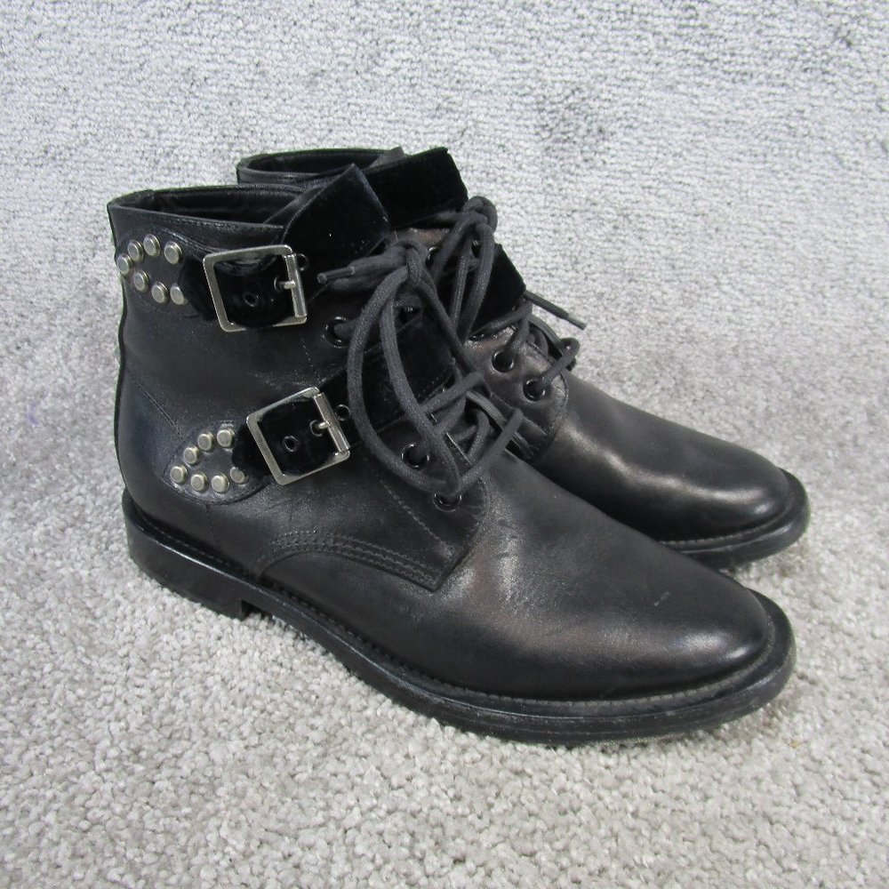Saint Laurent Booties Womens Size 38.5 Eu 8 Us Western Ankle Black Leather Studd